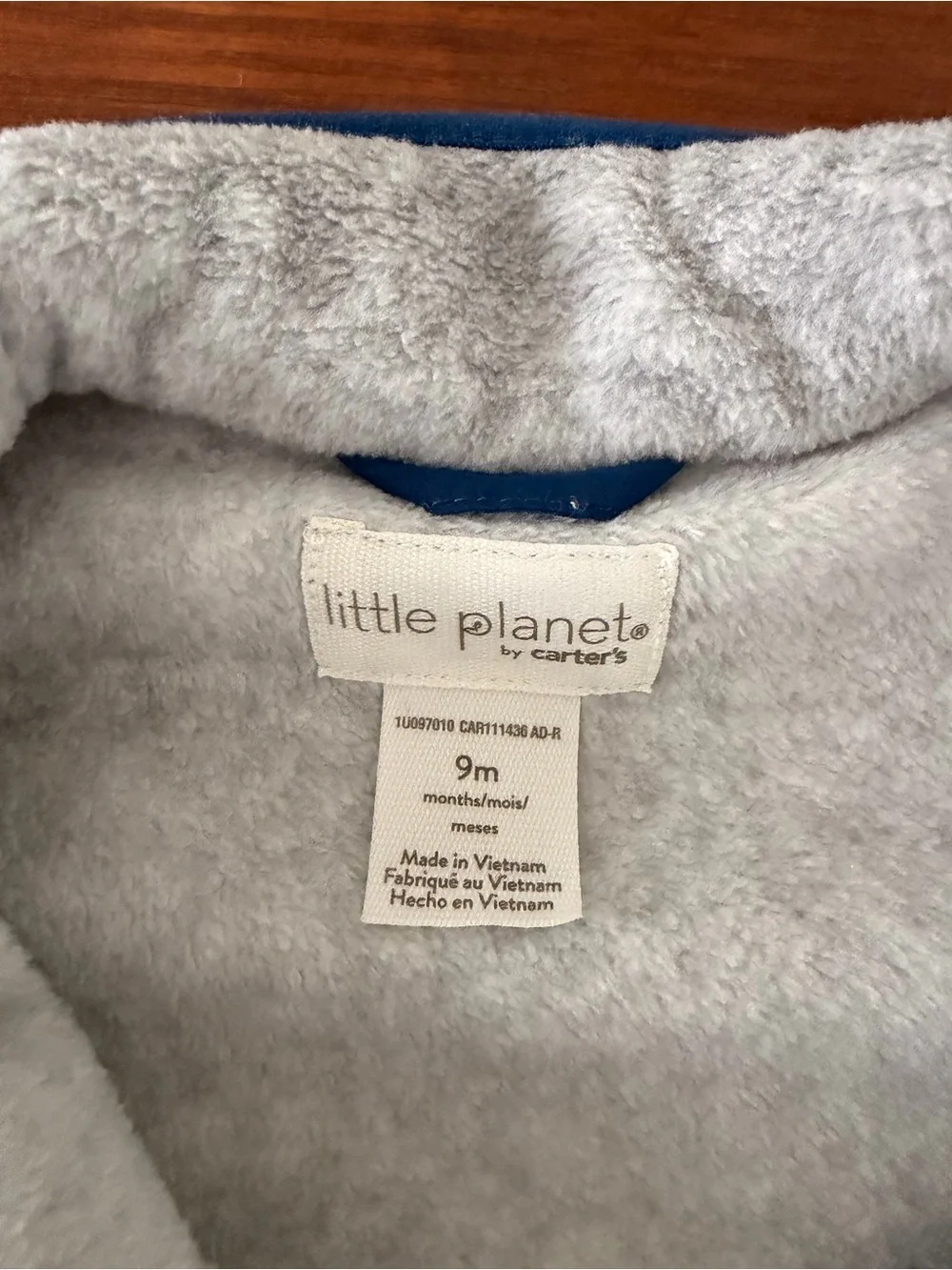 Carter's Gray Fleece One-Piece with Blue Trim